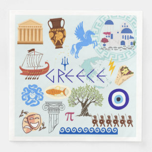Greece Symbols Travel Lovers Paper Dinner Napkins