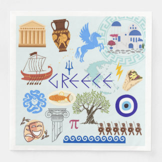 Greece Symbols Travel Lovers Paper Dinner Napkins