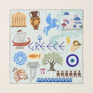 Greece Symbols Travel Lovers Scarf