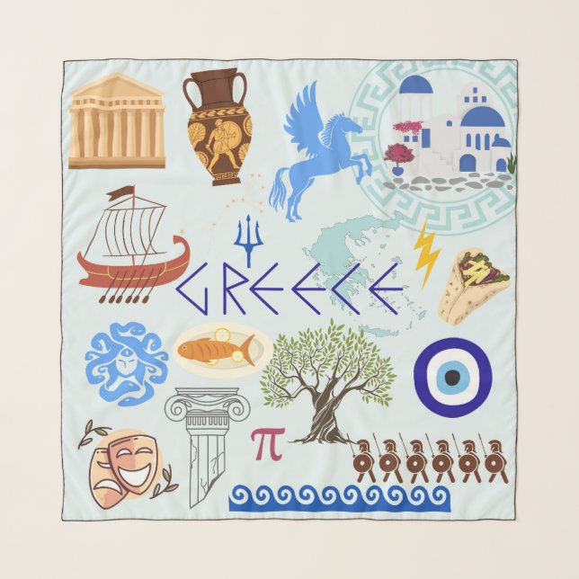 Greece Symbols Travel Lovers Scarf (Front)