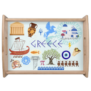 Greece Symbols Travel Lovers Serving Tray