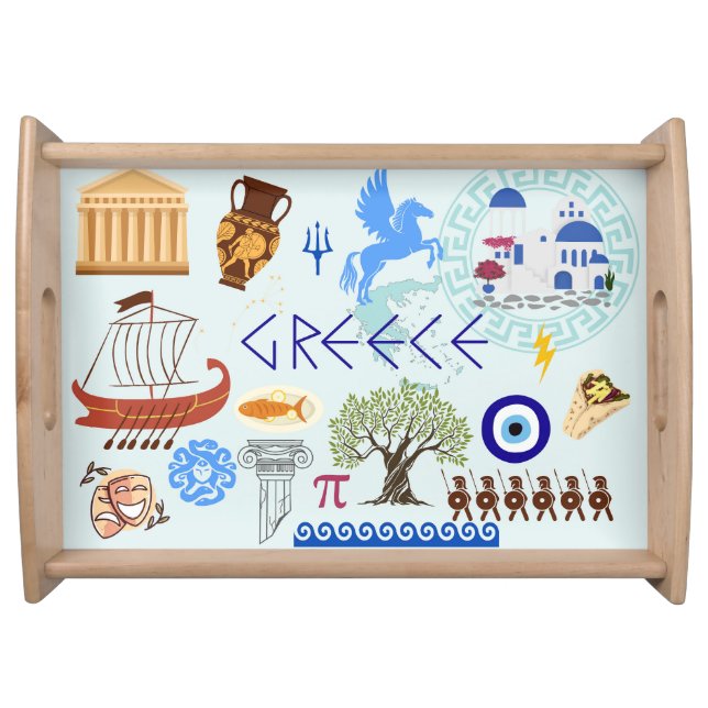 Greece Symbols Travel Lovers Serving Tray (Front)