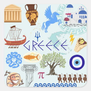 Greece Symbols Travel Lovers Square Sticker