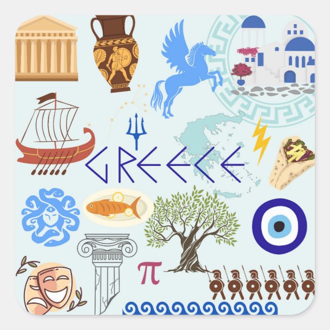 Greece Symbols Travel Lovers Square Sticker (Front)