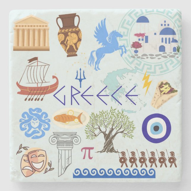Greece Symbols Travel Lovers Stone Coaster (Front)