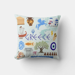 Greece Symbols Travel Lovers Throw Pillow