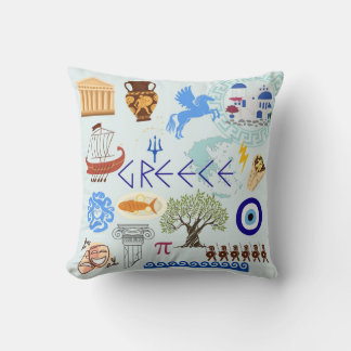 Greece Symbols Travel Lovers Throw Pillow