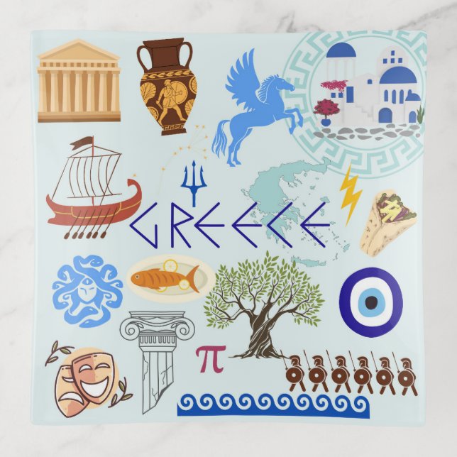 Greece Symbols Travel Lovers Trinket Tray (Front)