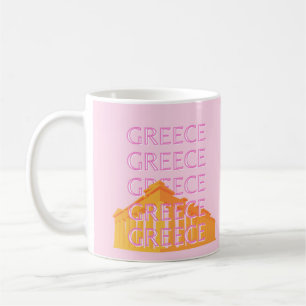 Greece, Travel Art, Pink Coffee Mug