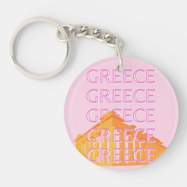 Greece, Travel Art, Pink Keychain (Front)