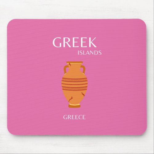 Greece Travel Art Preppy Pink Mouse Pad