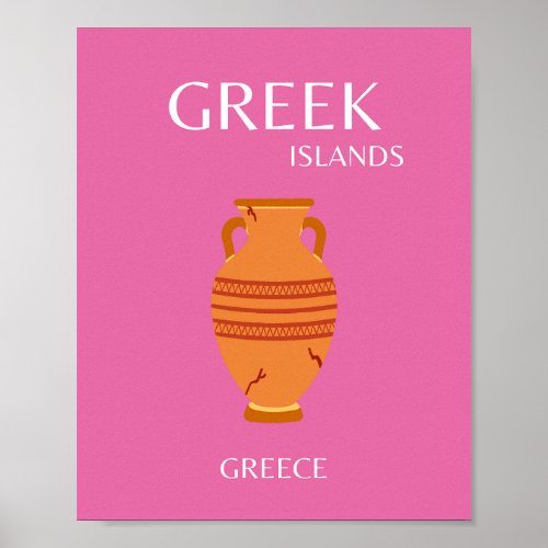 Greece Travel Art Preppy Pink Poster