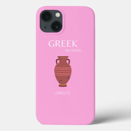 Greece Travel Art Preppy Retro Art Pink iPhone 13 Case
