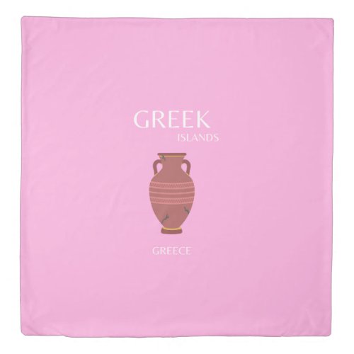 Greece Travel Art Preppy Retro Art Pink Duvet Cover