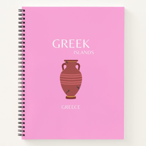 Greece Travel Art Preppy Retro Art Pink Notebook