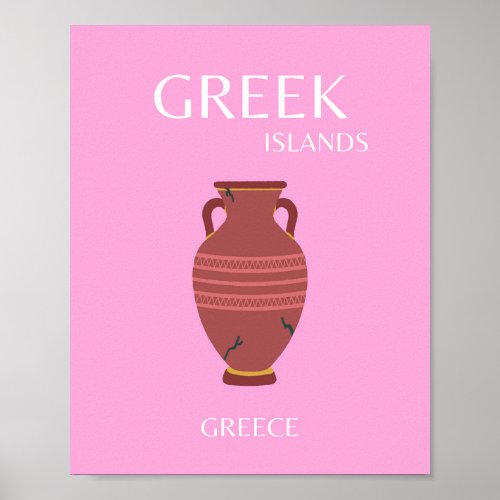 Greece Travel Art Preppy Retro Art Pink Poster