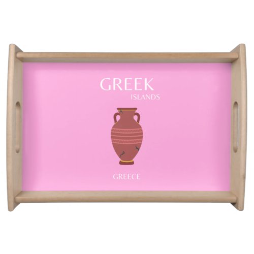 Greece Travel Art Preppy Retro Art Pink Serving Tray