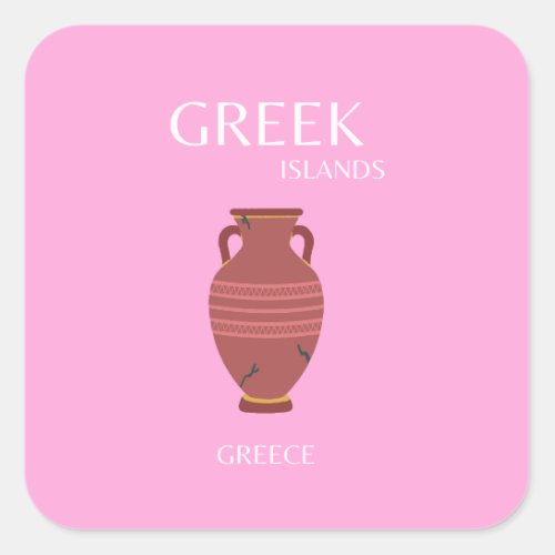 Greece Travel Art Preppy Retro Art Pink Square Sticker