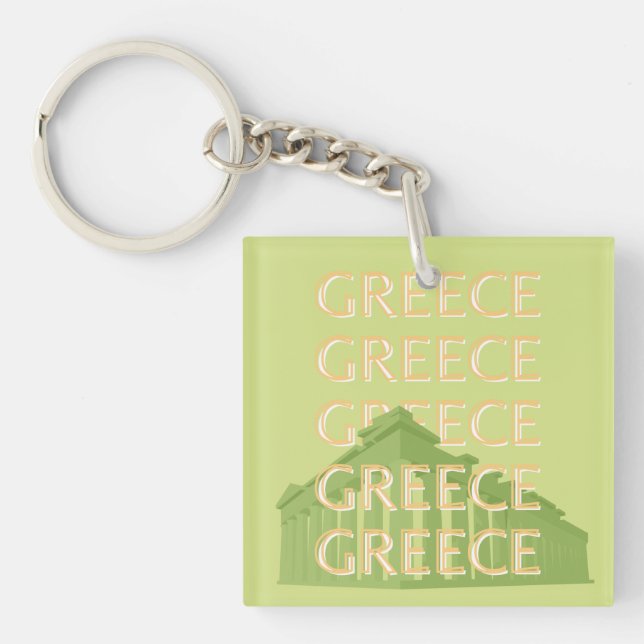 Greece Travel Art, Summer Travel Art, Green Keychain (Front)