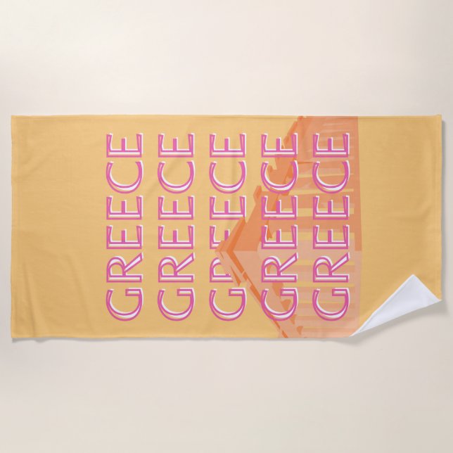 Greece Travel Art, Summer Travel Art, Orange Beach Towel (Front)