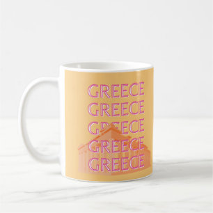Greece Travel Art, Summer Travel Art, Orange Coffee Mug