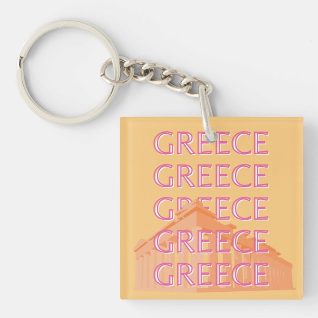 Greece Travel Art, Summer Travel Art, Orange Keychain (Front)