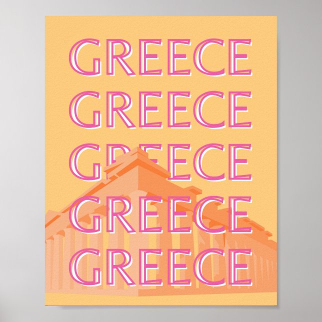 Greece Travel Art, Summer Travel Art, Orange Poster (Front)