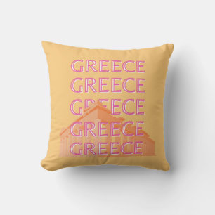 Greece Travel Art, Summer Travel Art, Orange Throw Pillow