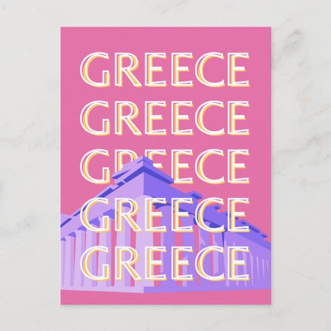 Greece Travel Art, Summer Travel Art, Retro, Pink Holiday Postcard (Front)