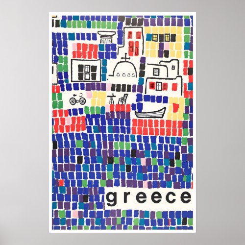 Greece Travel Poster Greek Art Mosaic Print