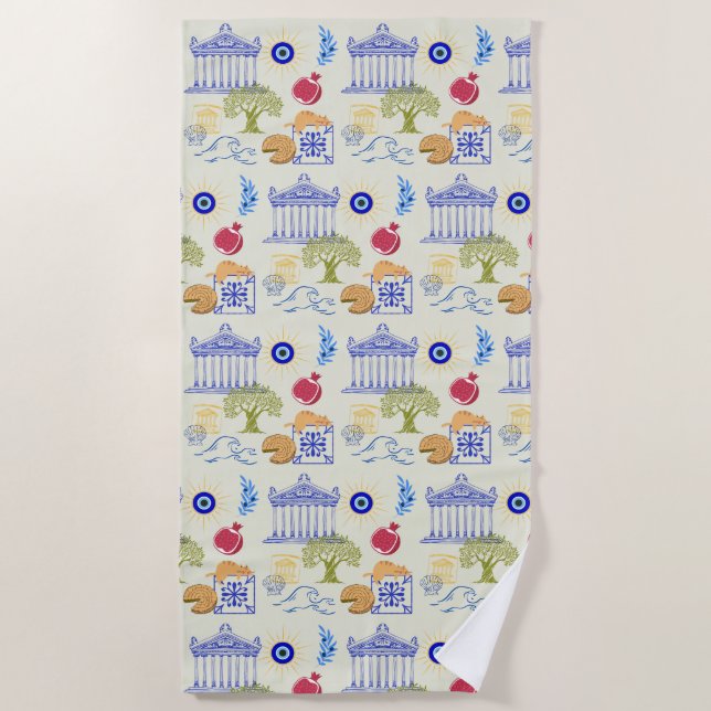  Greece Vacation Minimalism Beach Towel (Front)