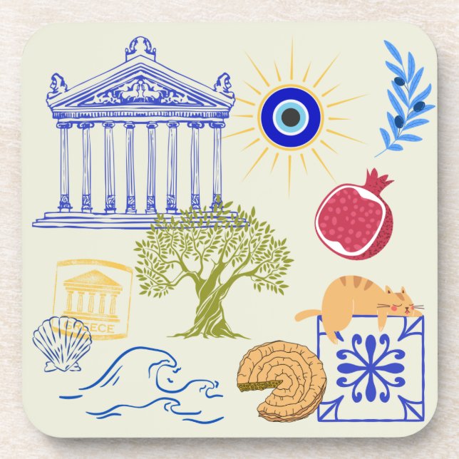 Greece Vacation Minimalism Beverage Coaster (Front)
