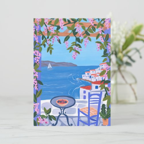 Greece Views from Terrace Gouache Painting  Card