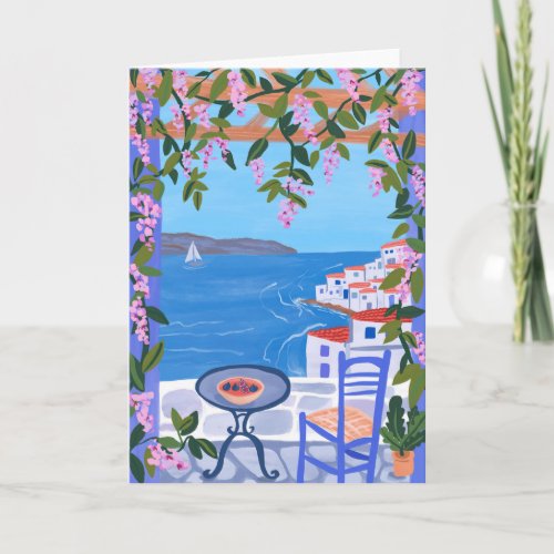 Greece Views from Terrace Gouache Painting  Card