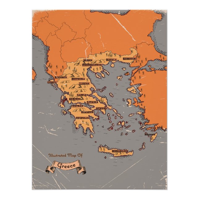 Greece Vintage Counties Map Poster (Front)