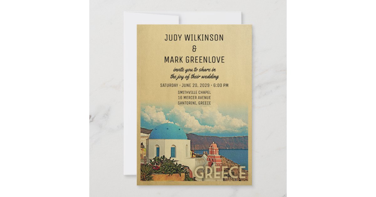 Greece Wedding Invitation Vintage Santorini Invite