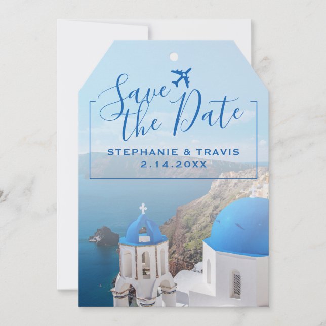 Greece Wedding Santorini Luggage Tag Save the Date (Front)