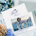 Greece Wedding Thanks Script Monogram Photo Foil Invitation<br><div class="desc">Transport yourself to Greece with our dreamy Greece-inspired destination wedding photo thank you card. Inspired by the mesmerizing beauty of Greece, captivating ocean views, and enchanting architecture. From the mesmerizing blues of the Aegean Sea to the sun-kissed hues of the Mediterranean coast, our wedding design is inspired by the magical...</div>