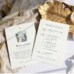 Greece Wedding Weekend Welcome Itinerary Menu<br><div class="desc">Elegant and simple wedding welcome note to be placed on the chairs of guests at the ceremony or inside welcome bags. From displaying times for the evening's cocktail hour to serving as a map to direct guests to the next stop of the night; to give friends and family an idea...</div>