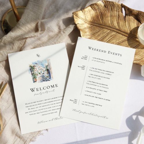 Greece Wedding Weekend Welcome Itinerary Menu