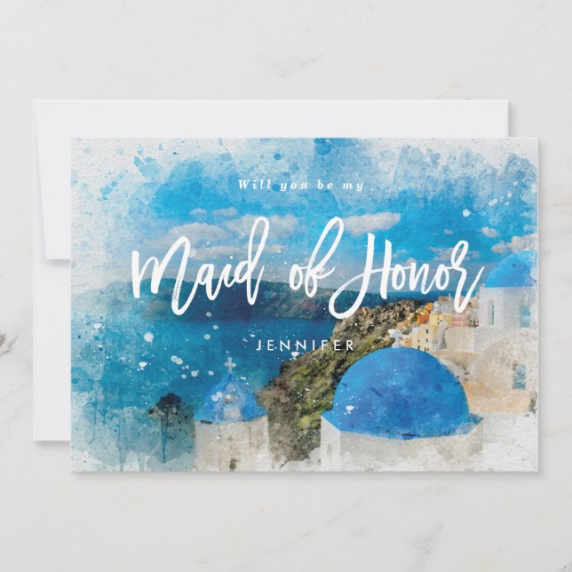 Greece will you be my maid of honor proposal card (Front)