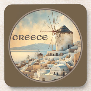 Greece Windmills of Mykonos Beverage Coaster
