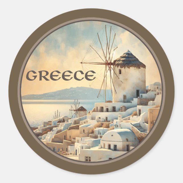 Greece Windmills of Mykonos Classic Round Sticker (Front)
