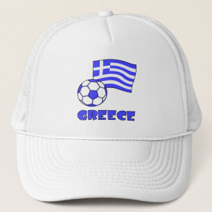 Greece with Greek Flag and Soccer Ball Trucker Hat