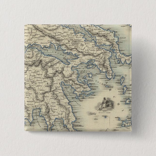 Greece with inset maps of Corfu and Stampalia Pinback Button (Front)