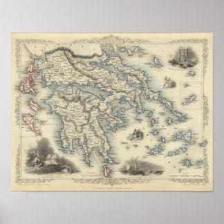 Greece with inset maps of Corfu and Stampalia Poster