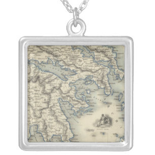 Greece with inset maps of Corfu and Stampalia Silver Plated Necklace