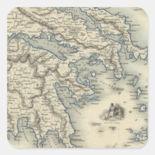 Greece with inset maps of Corfu and Stampalia Square Sticker