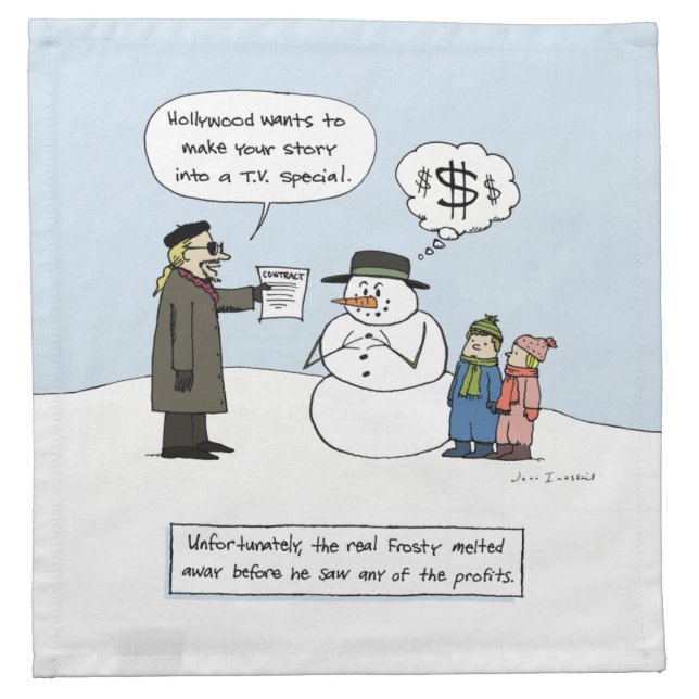 Greedy Frosty - Funny Christmas Cartoon Cloth Napkin (Front)