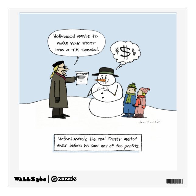 Greedy Frosty - Funny Christmas Cartoon Wall Decal (Front)